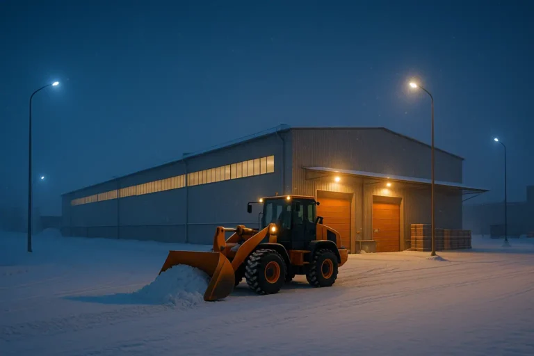 Расчистка территории склада 5 000 м² — фронтальный погрузчик и самосвалы