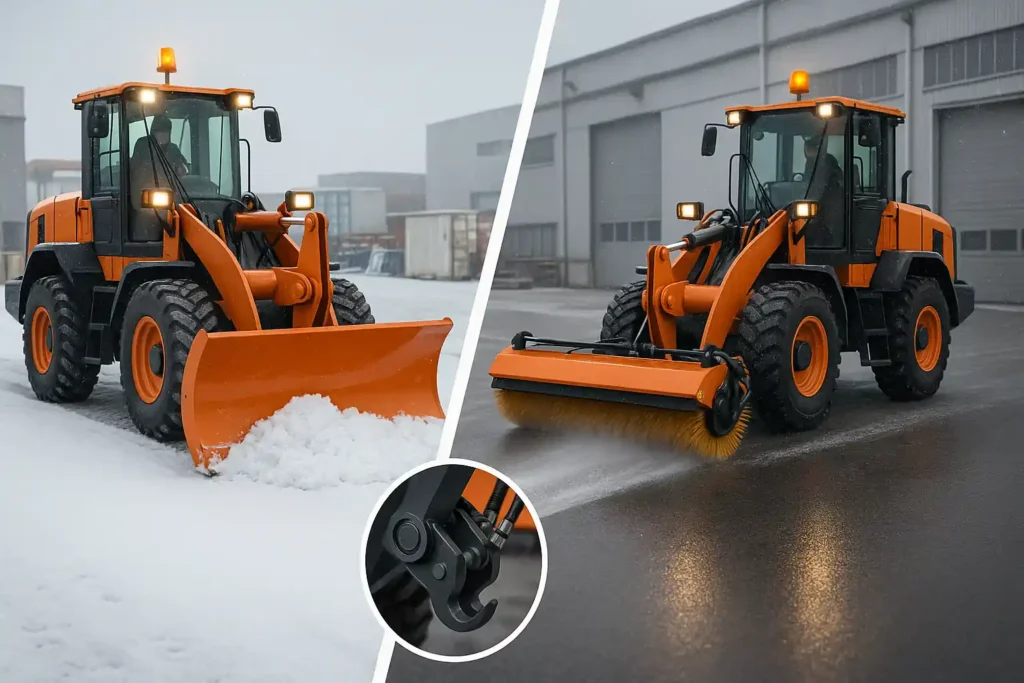Отвал и щётка для уборки снега на погрузчике