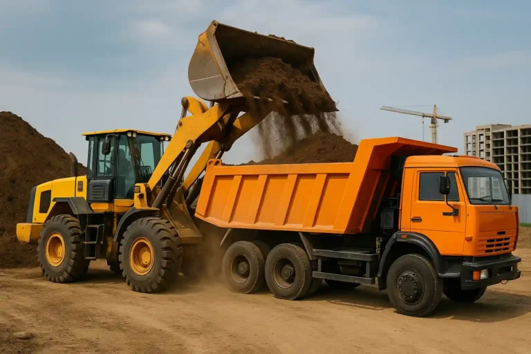 Погрузка и вывоз грунта — погрузчик и самосвал