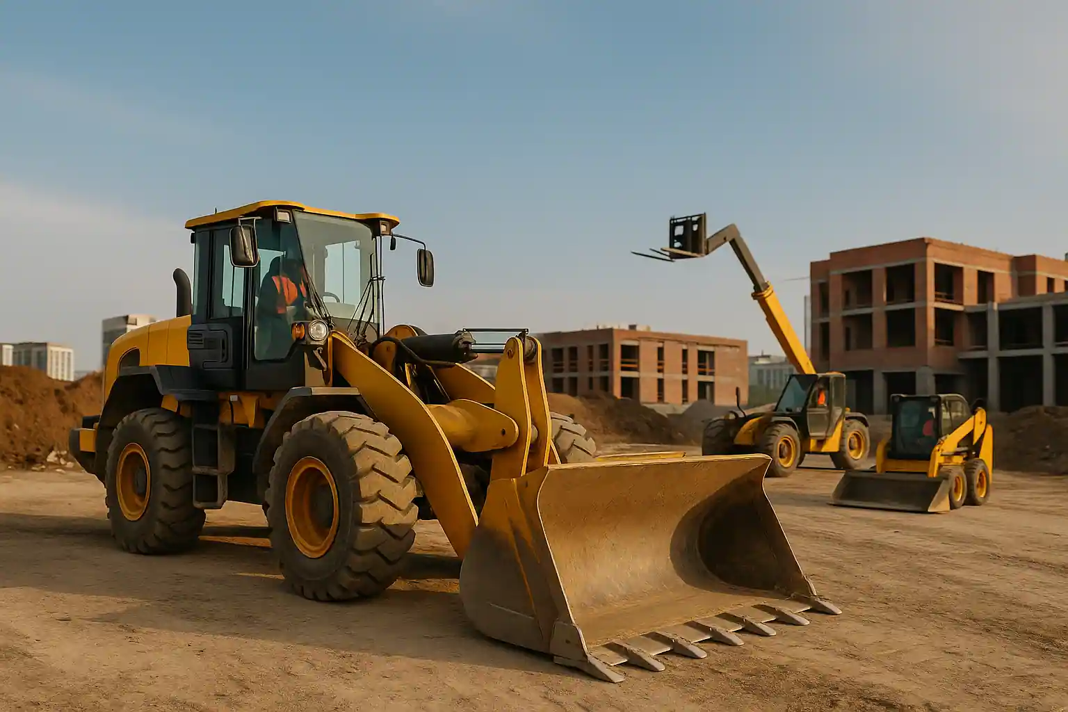 Виды строительных погрузчиков на стройке: фронтальный, мини-погрузчик и телескопический