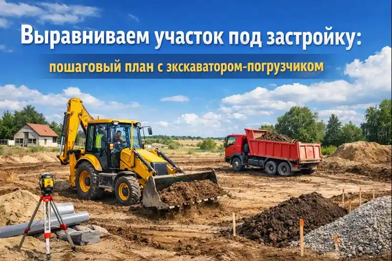 Выравнивание участка экскаватором-погрузчиком: планировка под застройку и подготовка к строительству