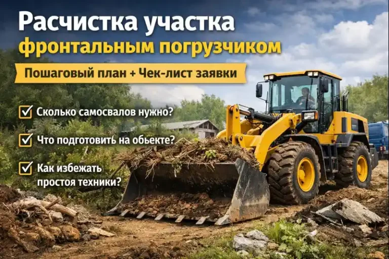 Расчистка участка фронтальным погрузчиком: погрузка мусора и подготовка территории
