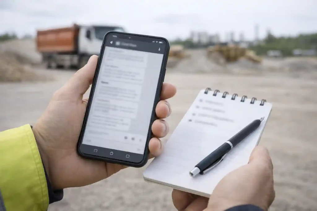 Чек-лист заявки на самосвал: адрес, материал, объём и условия заезда