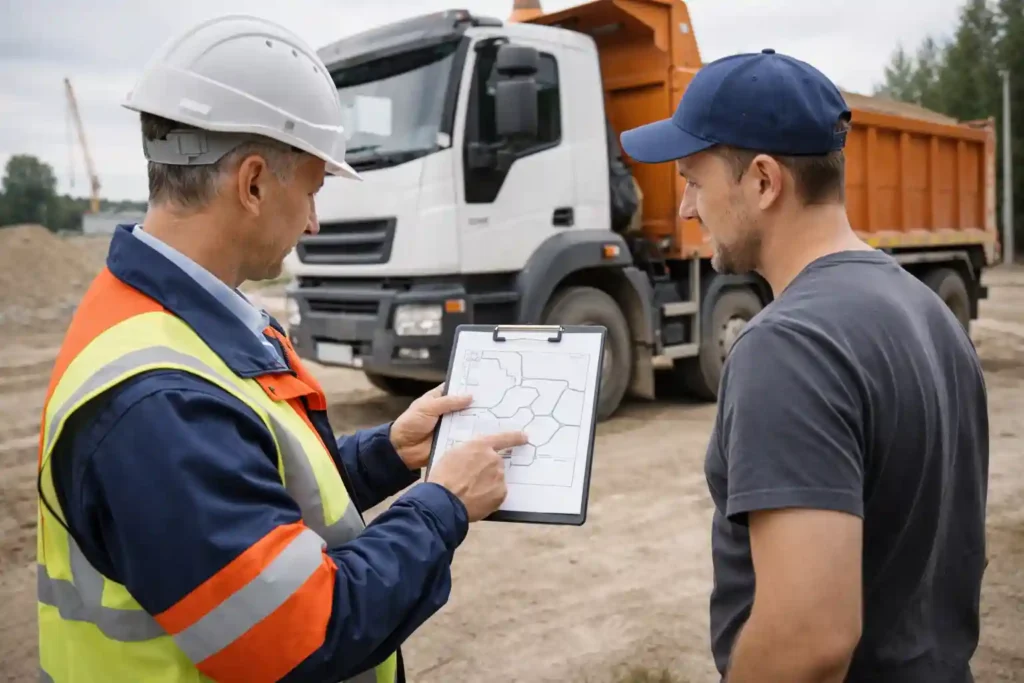 Чек-лист погрузки самосвала без перегруза: вводные по материалу, влажности и маршруту
